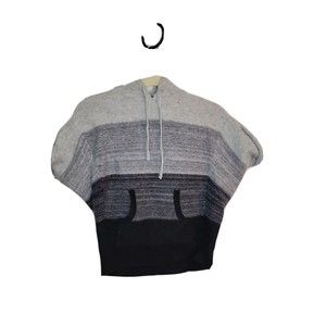 BCBG MaxAzria Gray Striped Wool & Cashmere Hooded Tunic/Top/Sweater - SMALL